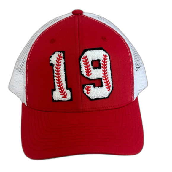 The Classics Cap Hat Unisex Snapback Red White Baseball 19 Embroidery Numbers - Picture 9 of 9